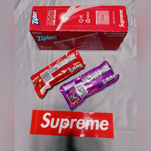 Supreme Red Storage Bags with collectible novelty skittles set - Picture 2 of 5